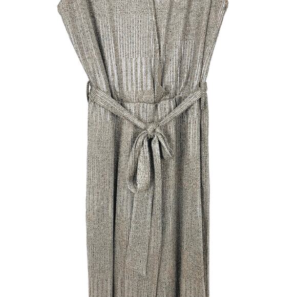 BISHOP + YOUNG JUMPSUIT Women's Size Large METALLIC SILVER Sleeveless Front Tie - Picture 4 of 7